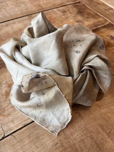 Eco-Dyed Silk Scarf (S-0011) - Cream, tan, black, brown