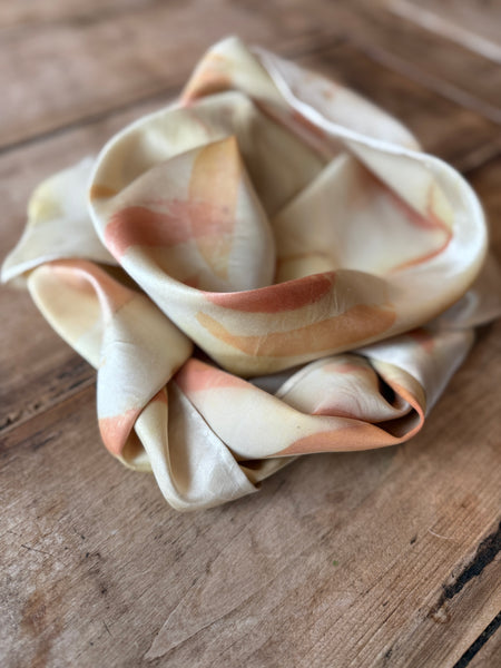 Eco-Dyed Silk Charmeuse Scarf (C-0006) - Cream, yellow, orange, red, brown