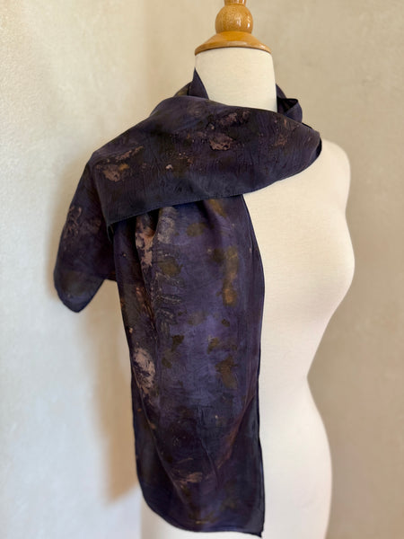 Eco-Dyed Silk Scarf (S-0015) - Purple, Pink, Red, Cream, Gold