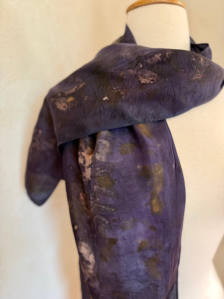 Eco-Dyed Silk Scarf (S-0015) - Purple, Pink, Red, Cream, Gold