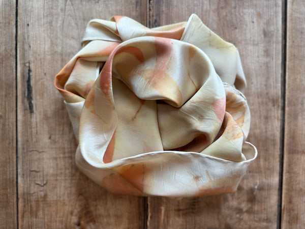 Eco-Dyed Silk Charmeuse Scarf (C-0006) - Cream, yellow, orange, red, brown