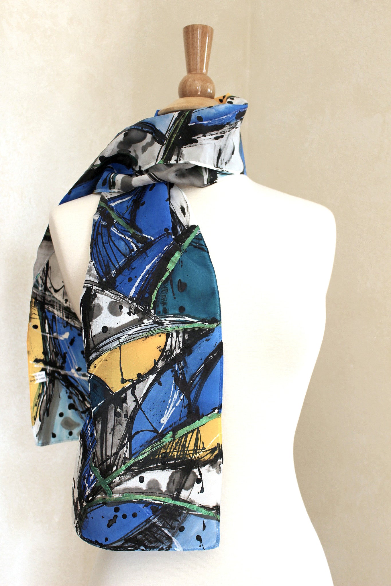 Breaking Boundaries Silk Scarf - Blue, Yellow, Black and Metallic Green