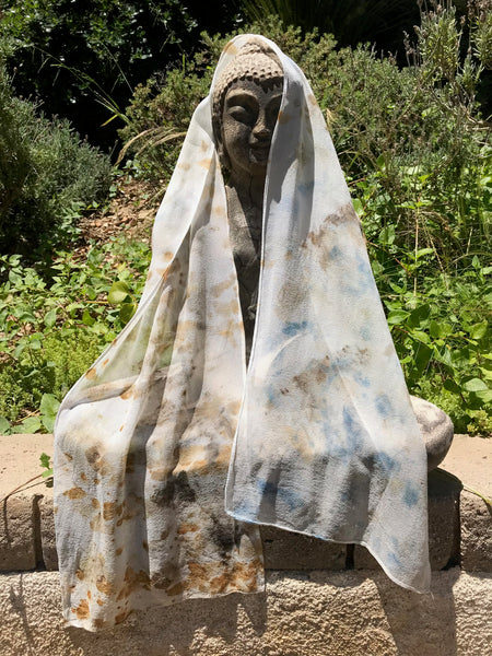 Eco-Dyed Chiffon Scarf (SC-0002) - Blue, Rust, Brown, Gold, Tan