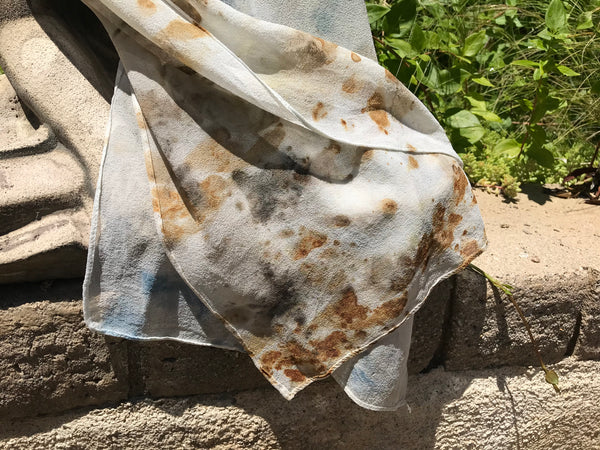 Eco-Dyed Chiffon Scarf (SC-0002) - Blue, Rust, Brown, Gold, Tan