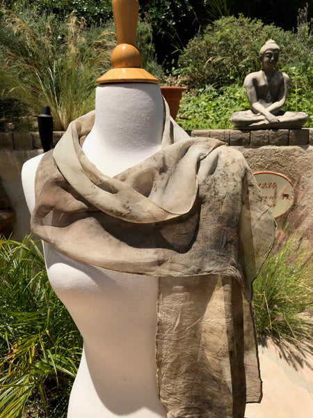 Eco-Dyed Chiffon Scarf (SC-0001) - Brown, Tan, Rust, Black