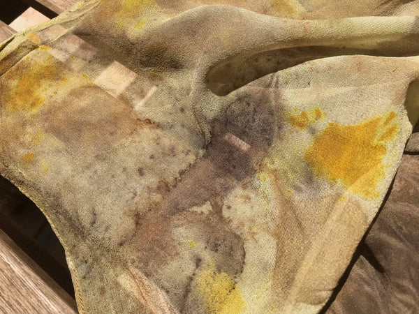Eco-Dyed Chiffon Scarf (SC-0004) - Brown, Golden Yellow, Orange, Dark Purple