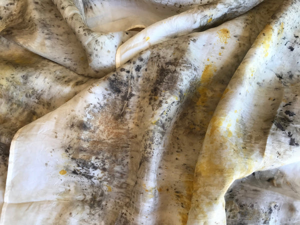 Eco-Dyed Silk Scarf (S-0004) - Brown, Golden Yellow, Rust, Black
