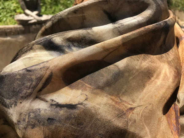 Eco-Dyed Silk Scarf (S-0001) - Brown, Rust, Black, Golds, Grays