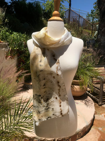 Eco-Dyed Silk Scarf (S-0004) - Brown, Golden Yellow, Rust, Black