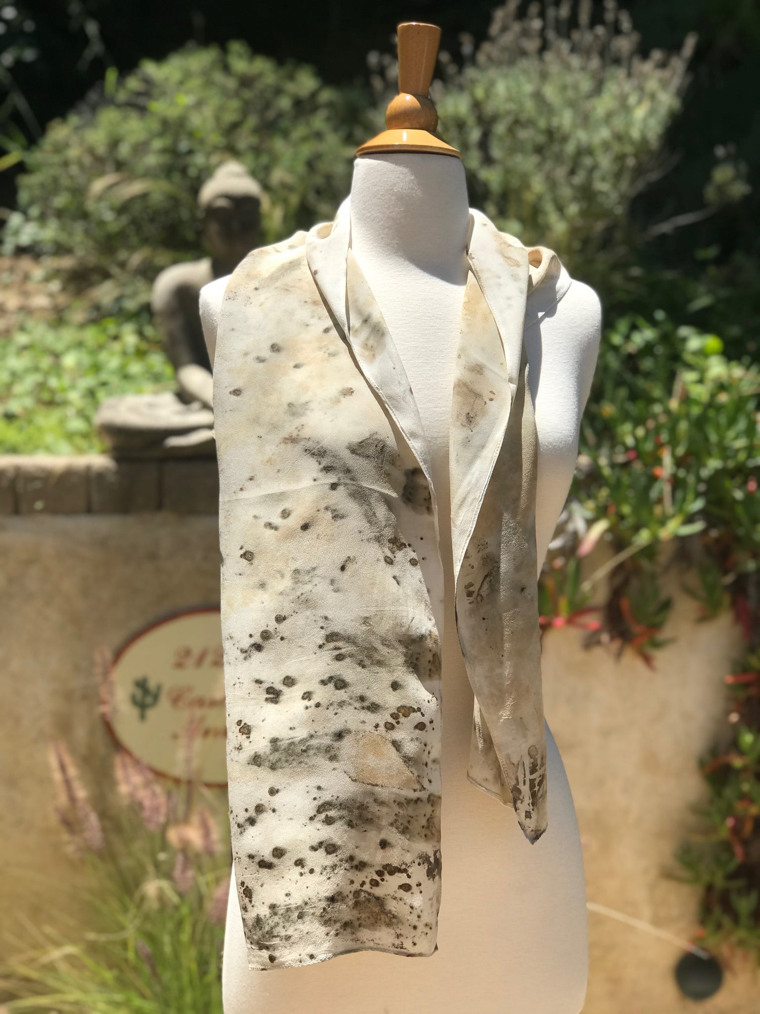 Eco-Dyed Crepe de Chine Scarf (CC-0002) - Dark Brown, Light Brown, Tan, Black