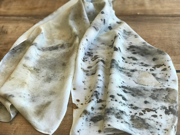 Eco-Dyed Crepe de Chine Scarf (CC-0002) - Dark Brown, Light Brown, Tan, Black