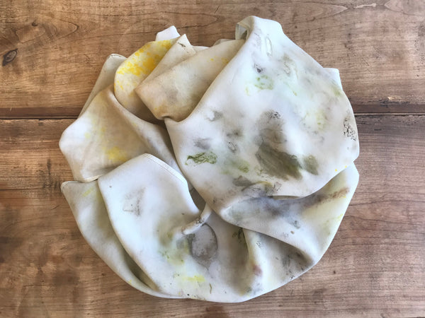 Eco-Dyed Crepe de Chine Scarf (CC-0003) - Dark Gray, Light Brown, Tan, Golden Yellow, Green