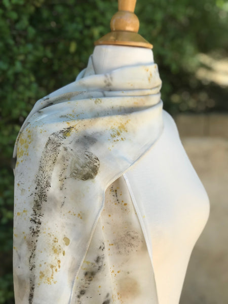 Eco-Dyed Crepe de Chine Scarf (CC-0004) - Dark Gray, Light Brown, Tan, Golden Yellow