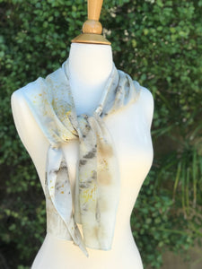 Eco-Dyed Crepe de Chine Scarf (CC-0004) - Dark Gray, Light Brown, Tan, Golden Yellow