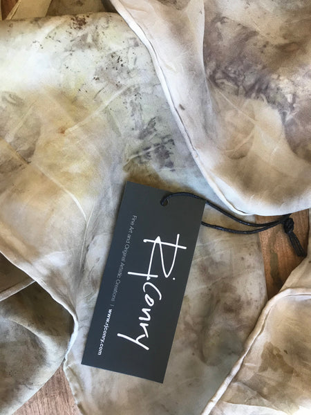 Eco-Dyed Silk Scarf (S-0005) - Brown, Blue, Rust, Black, Tan