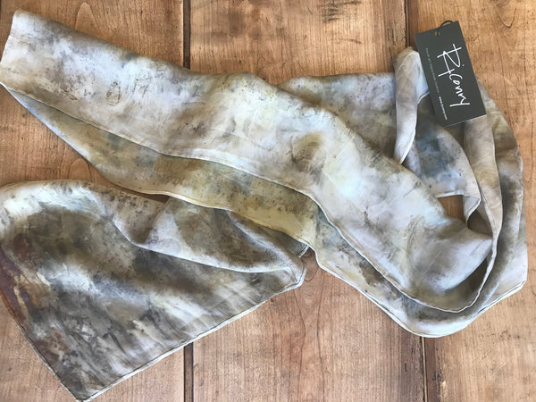 Eco-Dyed Silk Scarf (S-0005) - Brown, Blue, Rust, Black, Tan