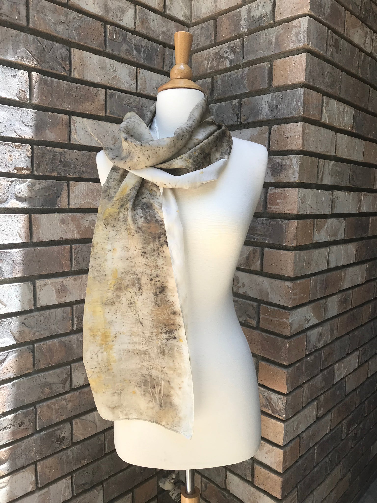 Eco-Dyed Silk Scarf (S-0002) - Brown, Tan, Golden Yellow, Rust, Black
