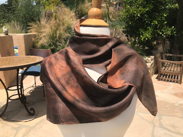 Eco-Dyed Silk Scarf (S-0007) - Brown, Rust, Black