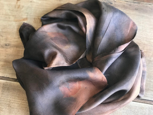 Eco-Dyed Silk Scarf (S-0007) - Brown, Rust, Black