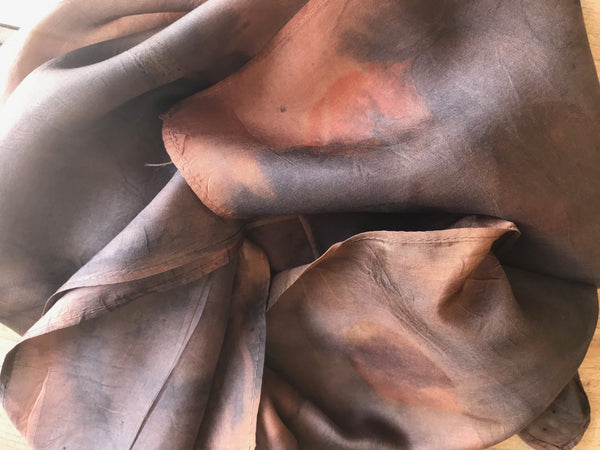 Eco-Dyed Silk Scarf (S-0007) - Brown, Rust, Black