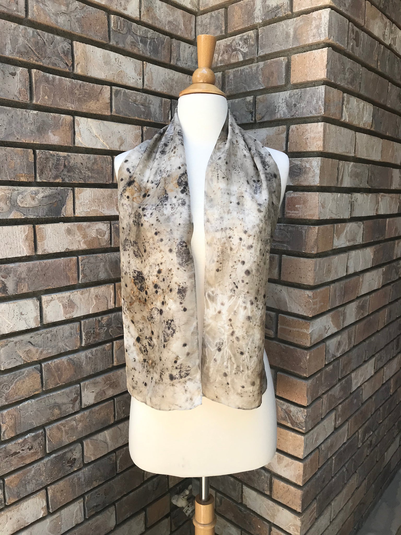 Eco-Dyed Silk Scarf (S-0006) - Brown, Rust, Black, Tan