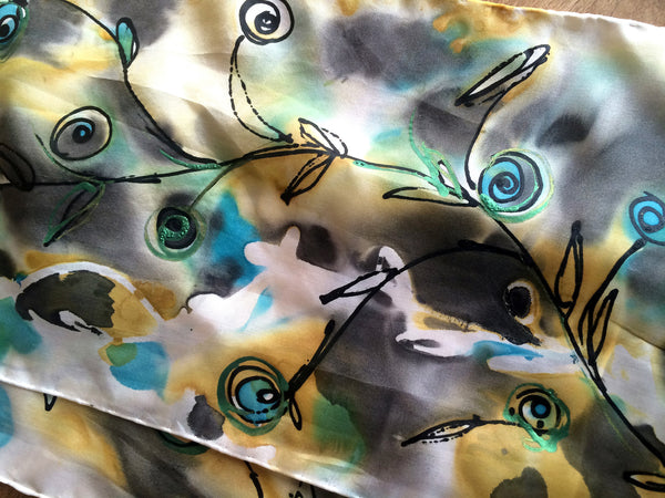 Floral Fantasy - Gold, Blue, Black and Metallic Green