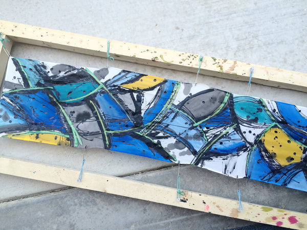 Breaking Boundaries Silk Scarf - Blue, Yellow, Black and Metallic Green