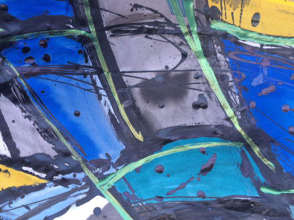 Breaking Boundaries Silk Scarf - Blue, Yellow, Black and Metallic Green