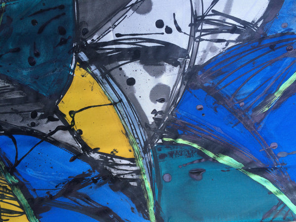 Breaking Boundaries Silk Scarf - Blue, Yellow, Black and Metallic Green